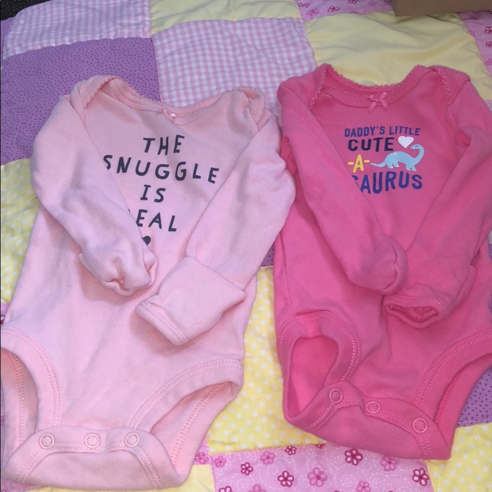 Two baby girl pink long sleeve onesies